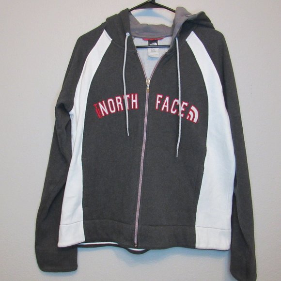 The North Face Jackets & Blazers - The North Face Gray Red Zip Up Hoodie Sweatshirt Jacket Spell Out Embroidered XL